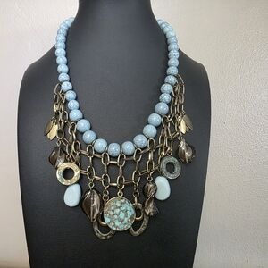 Elegant Blue and Gold Statement Necklace